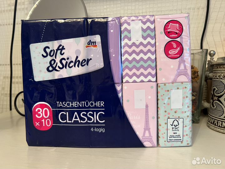 Бумажные платочки Soft&Sicher(30 пачек в упаковке)
