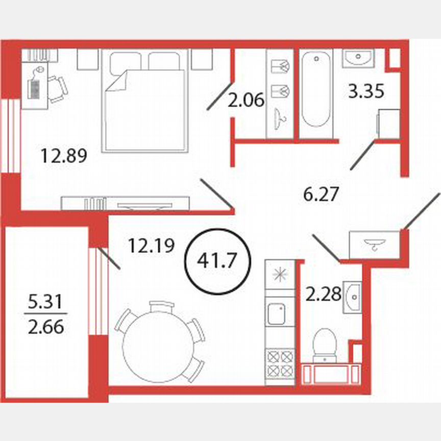 1-к. квартира, 41,7 м², 6/12 эт.