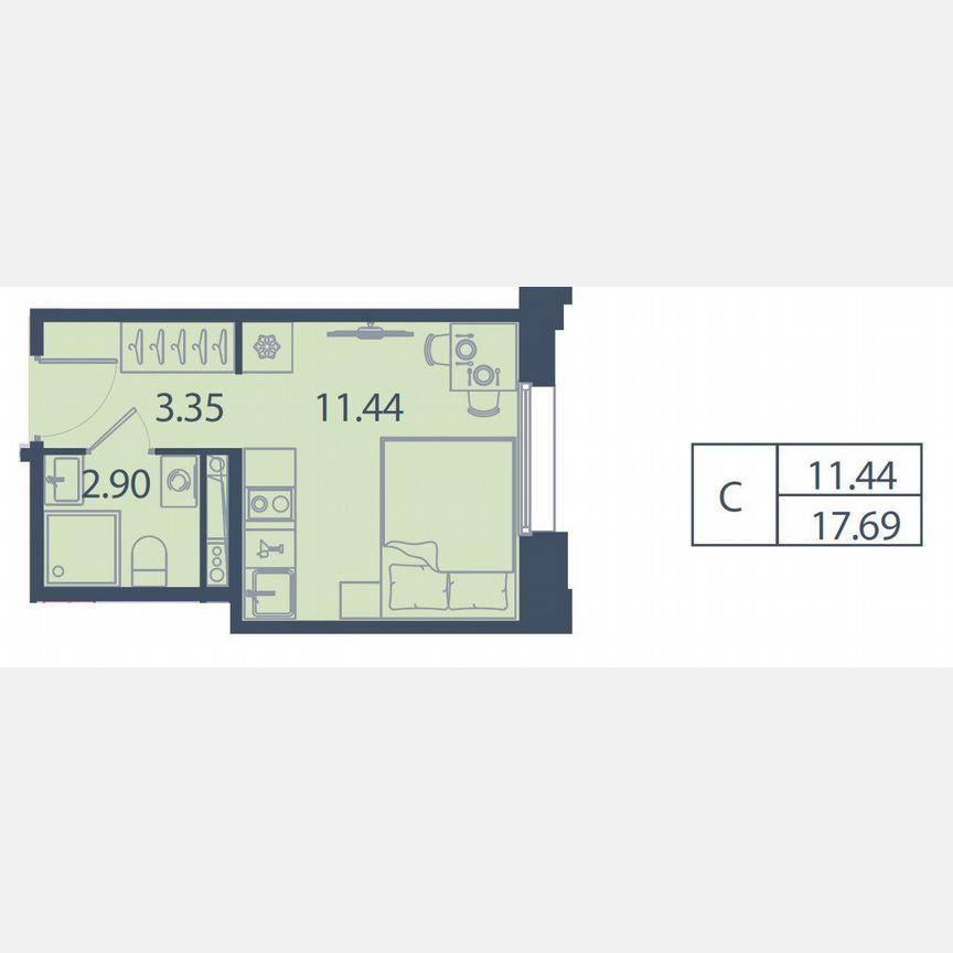 Апартаменты-студия, 17,7 м², 11/16 эт.