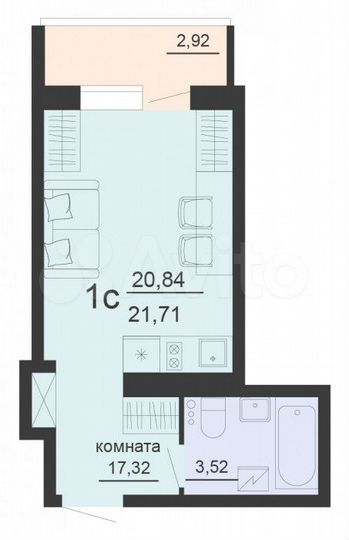 Квартира-студия, 21,7 м², 7/20 эт.