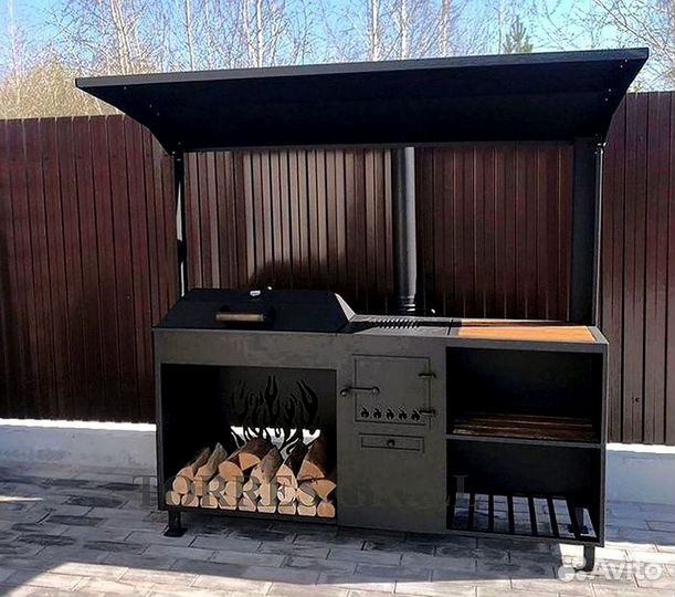 Мангал с печью под казан и крышей