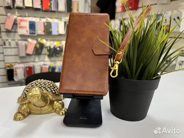 Чехол книжка Samsung A13 премиум кожа коричневый