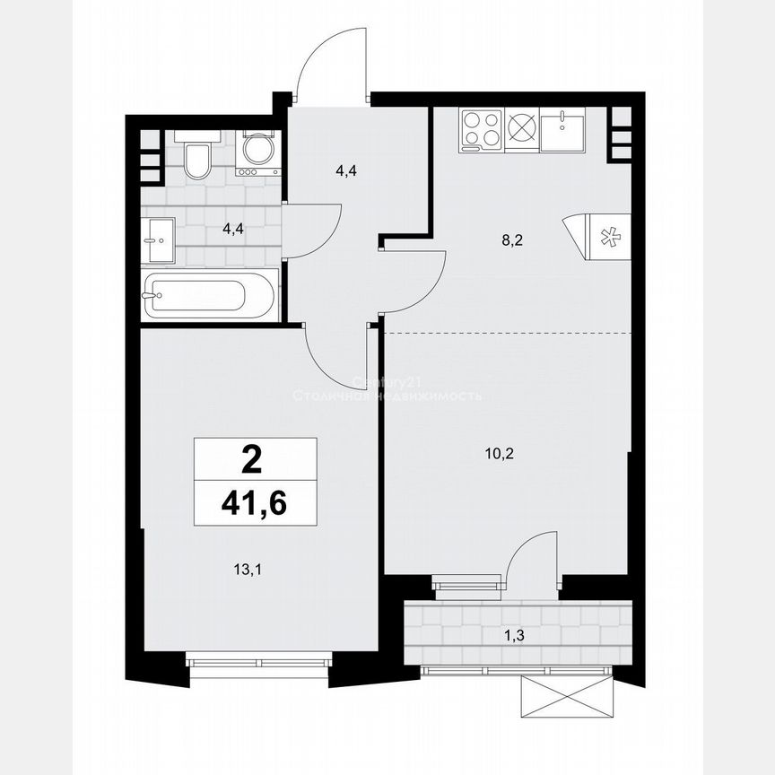 2-к. квартира, 41,6 м², 5/19 эт.