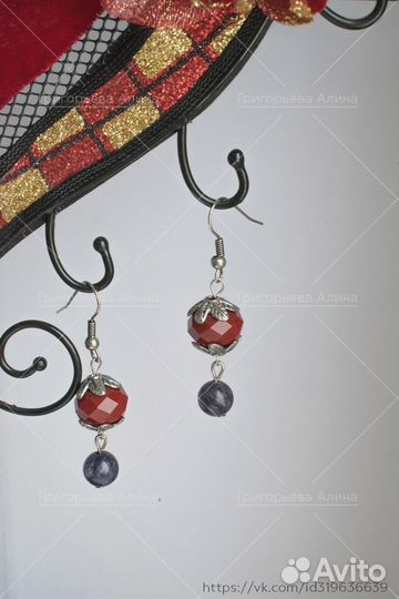 Серьги со стеклом и чароитом