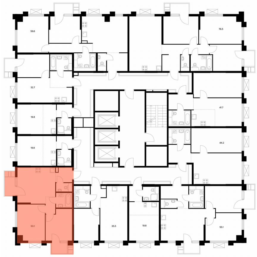 2-к. квартира, 50,1 м², 2/25 эт.