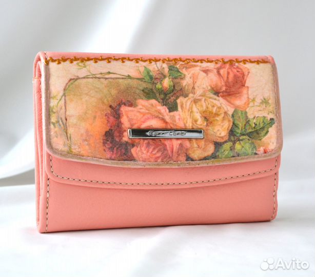 Кошелёк кожаный Винтажные розы, ручная работа
