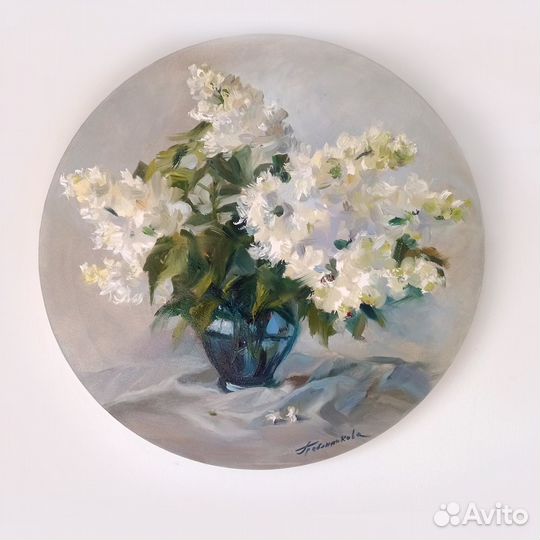 Картина маслом 'Букет белой сирени'