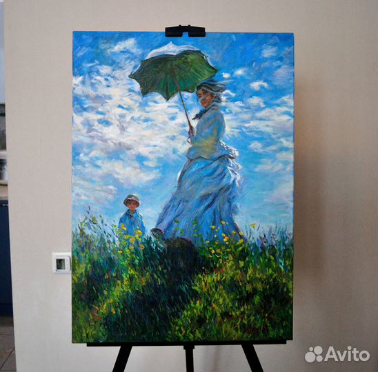 Картина маслом Моне Прогулка дама с зонтиком копия