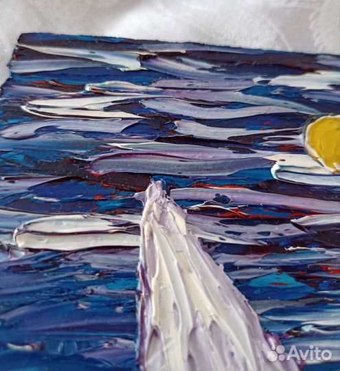 Парусник картина маслом на бумаге миниатюра