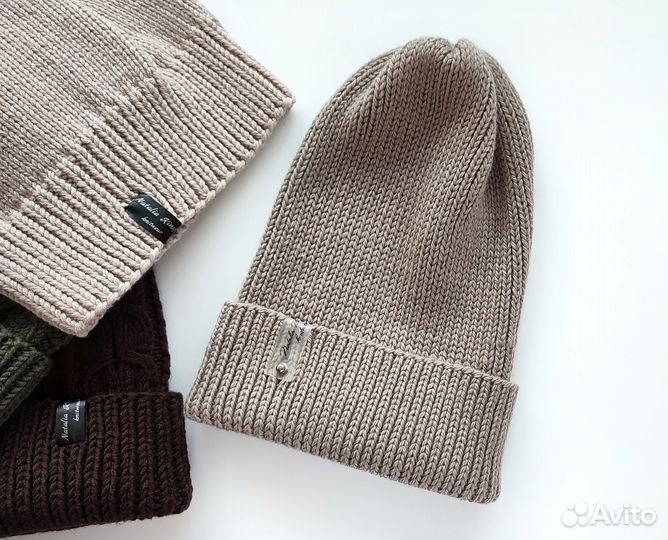 Вязаная Шапка тыковка из мериносовой шерсти