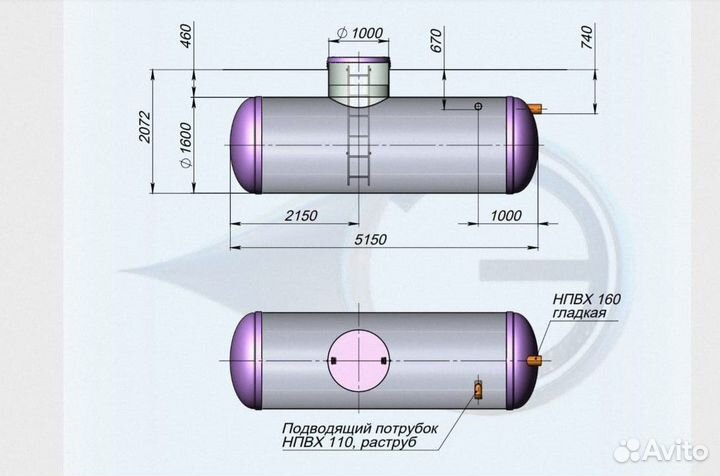 Ёмкость накопительная 10 куб стеклопластиковая