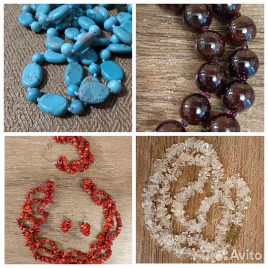 Бусы из натуральных камней:гранат,коралл