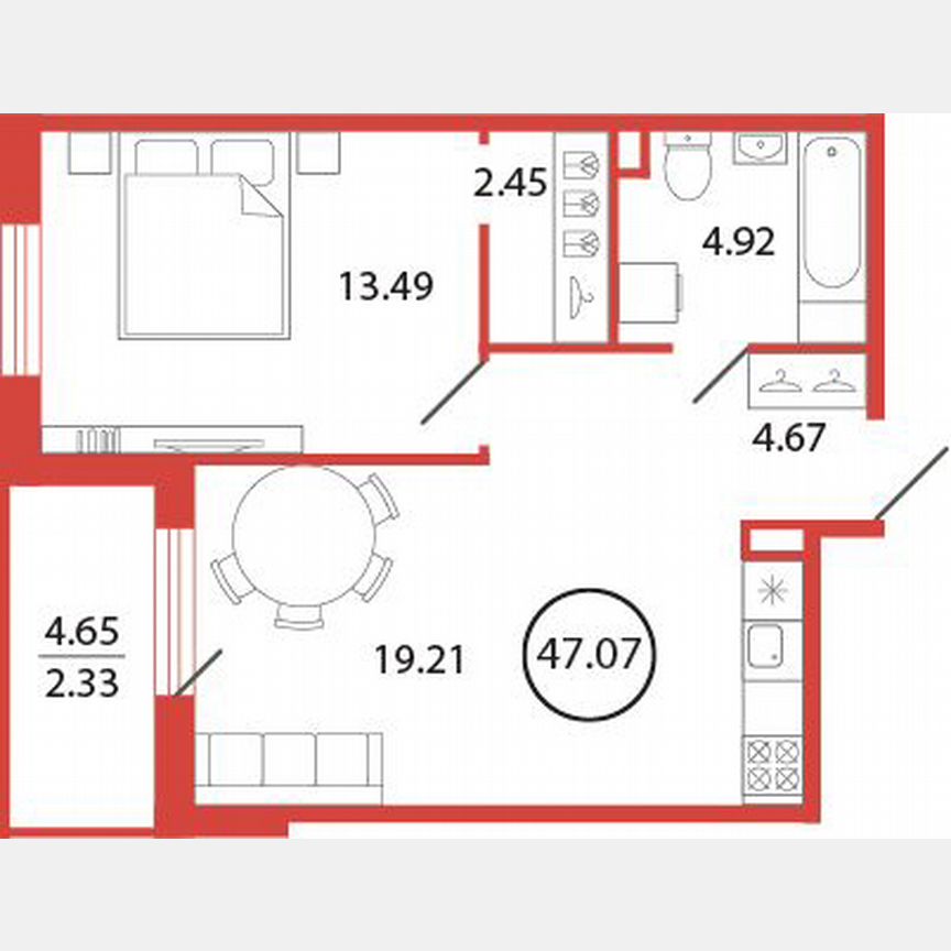 1-к. квартира, 47,1 м², 6/12 эт.