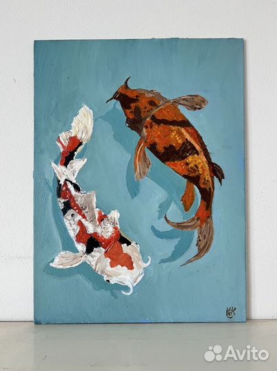 Картина маслом Рыбы Инь-Янь Карпы кои