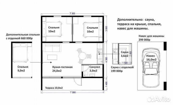 Модульный дом 57м2 с двумя спальнями