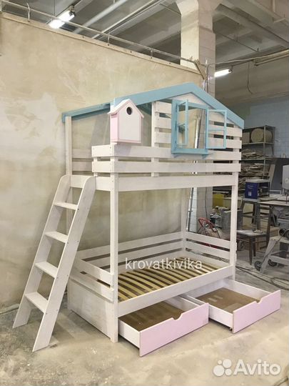 Двухъярусная Эко кровать домик