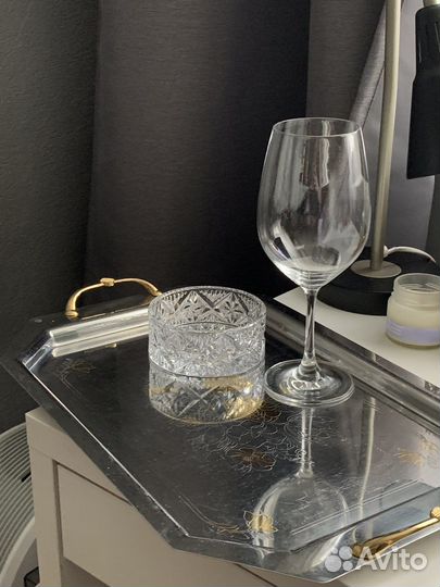 Винтажный поднос с золотыми ручками, Италия