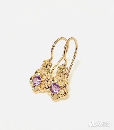 Золотые серьги с корундом 583 проба