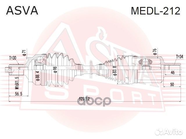 Привод передний левый medl-212 asva