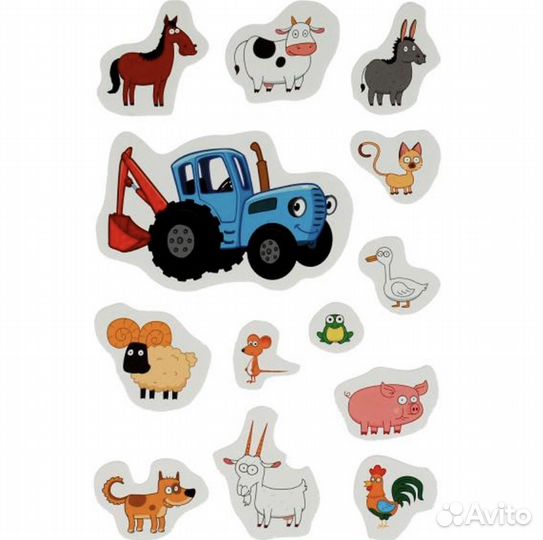 Синий трактор - Мягкие Многоразовые наклейки