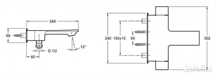 Смеситель для ванны Jacob Delafon Stance E9100-CP