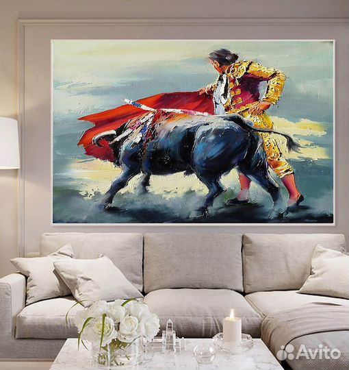 Текстурная картина маслом тореадор с быком