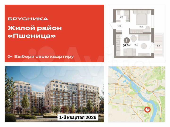 1-к. квартира, 36,7 м², 3/17 эт.