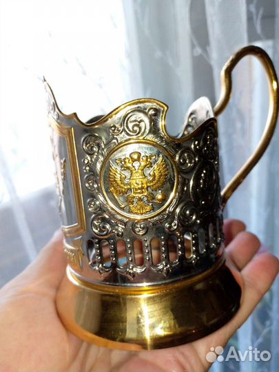 Подстаканник никелир.с позолотой,новый.Кольчугино