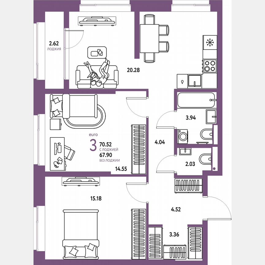 2-к. квартира, 69,2 м², 22/23 эт.