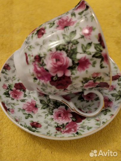 Чайная пара с блюдцем, фарфор, 2 пары