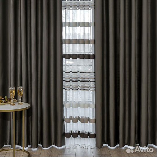 Комплект Шторы + Тюль Адора Мускат и Полоска
