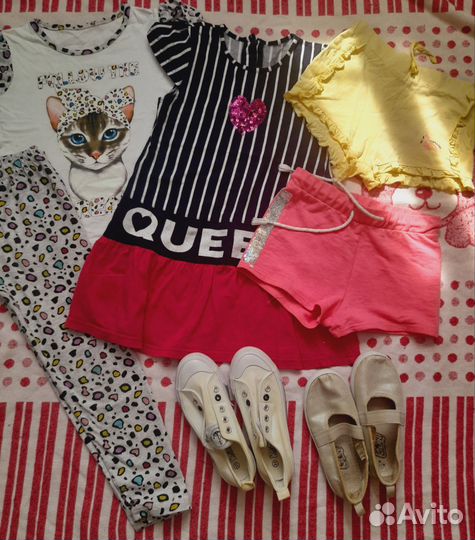 Летние вещи/обувь пакетом на дев 110-116