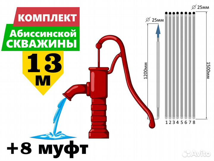 Комплект для абиссинской скважины 13м вгп D25мм
