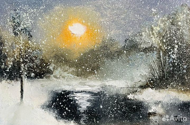 Картина маслом мини: Зимний лес