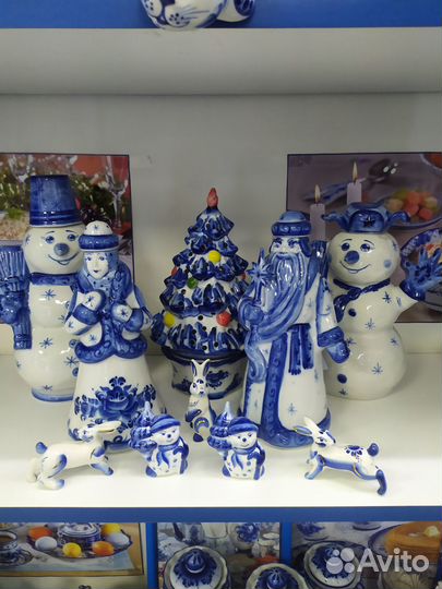 Фарфоровая посуда Гжель для Нового года