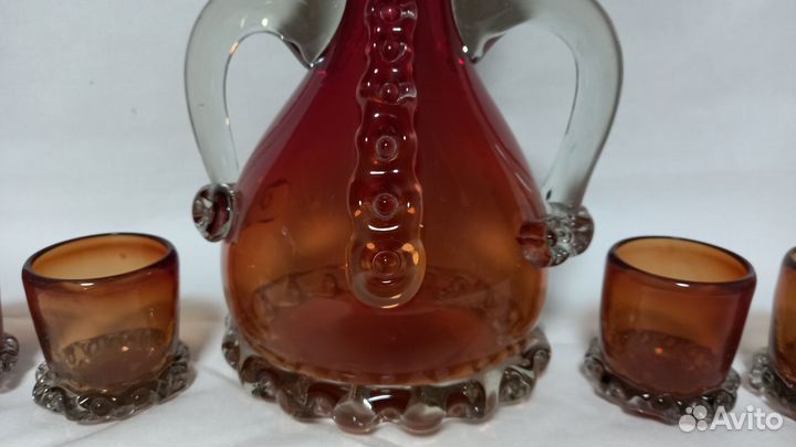 Стрыйский штоф карась/казак, рюмки, вазочка