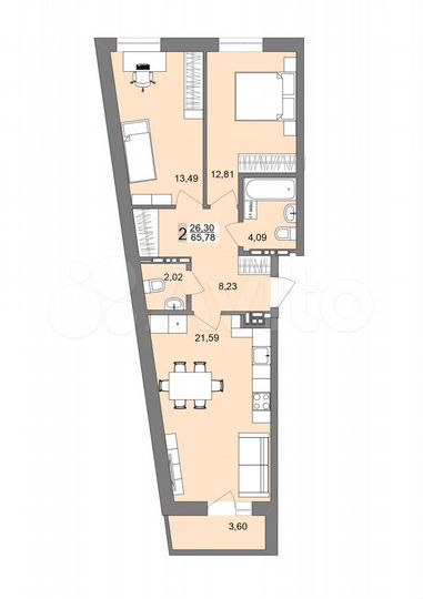 2-к. квартира, 65,5 м², 16/19 эт.