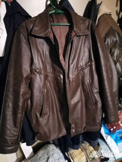 Кожаная куртка мужская коричневая летная 52р рос4