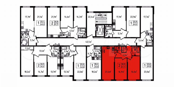 2-к. квартира, 67,7 м², 2/9 эт.