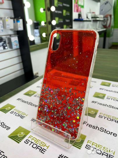Чехол красный с блёстками для iPhone X/Xs