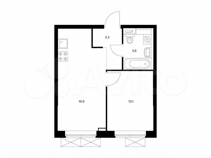 1-к. квартира, 33,9 м², 6/9 эт.
