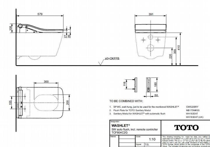 Умный унитаз-биде toto Washlet SW 2.0 подвесной