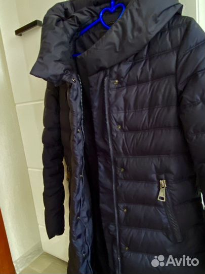 Пальто зимнее с капюшоном темно-синее 44-46р-р