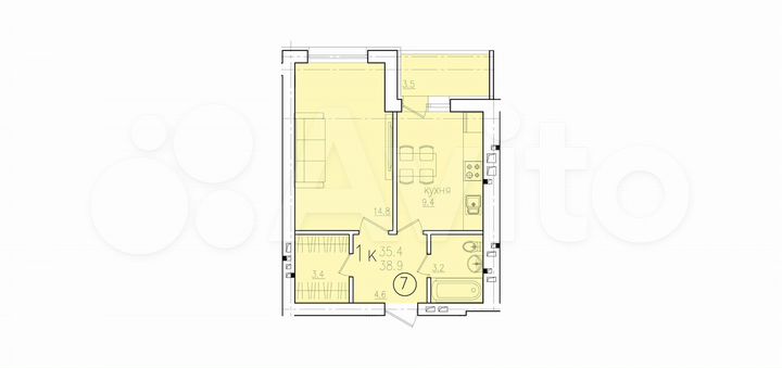 1-к. квартира, 38,9 м², 2/10 эт.
