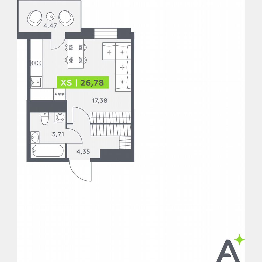 Квартира-студия, 26,6 м², 11/12 эт.