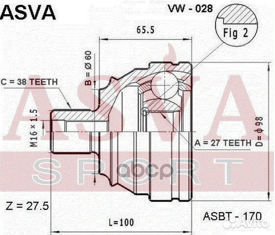 ШРУС наружный 27x60x38 VW-028 asva