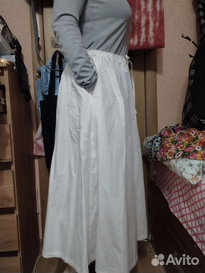 Юбка хлопковая молочная карманы befree cottagecore