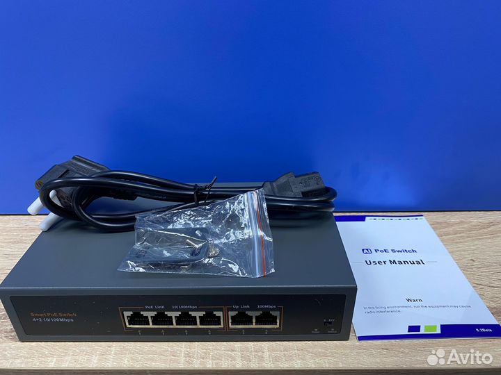 Коммутатор POE switch на 4 порта (мегабитный)