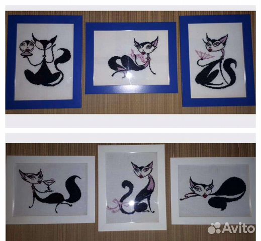 Картины вышитые крестиком - коты