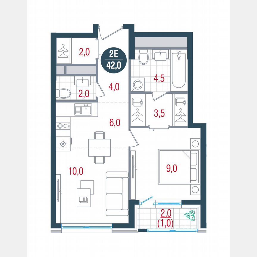 2-к. квартира, 42 м², 17/32 эт.